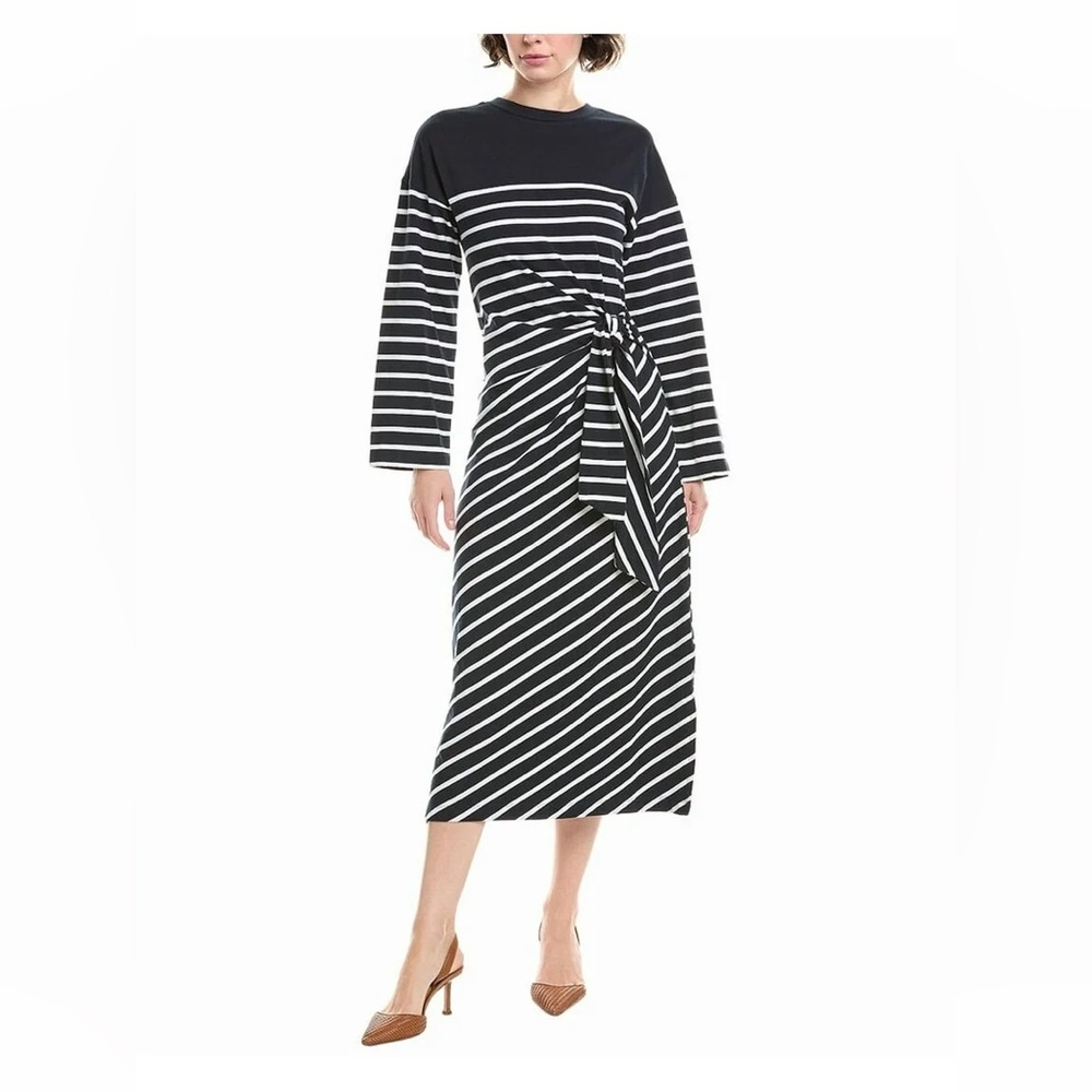 Madewell Side-Tie Knit Maxi Dress in dark navy and white stripe XS NWT